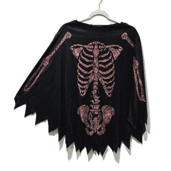 BLACK CAPE W SKELETON BONES LIGHTWEIGHT SHEER COSTUME HALLOWEEN GOTH - Picture 1 of 2